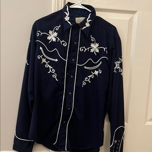Roper Navy Blue Western Shirt with White Embroidery